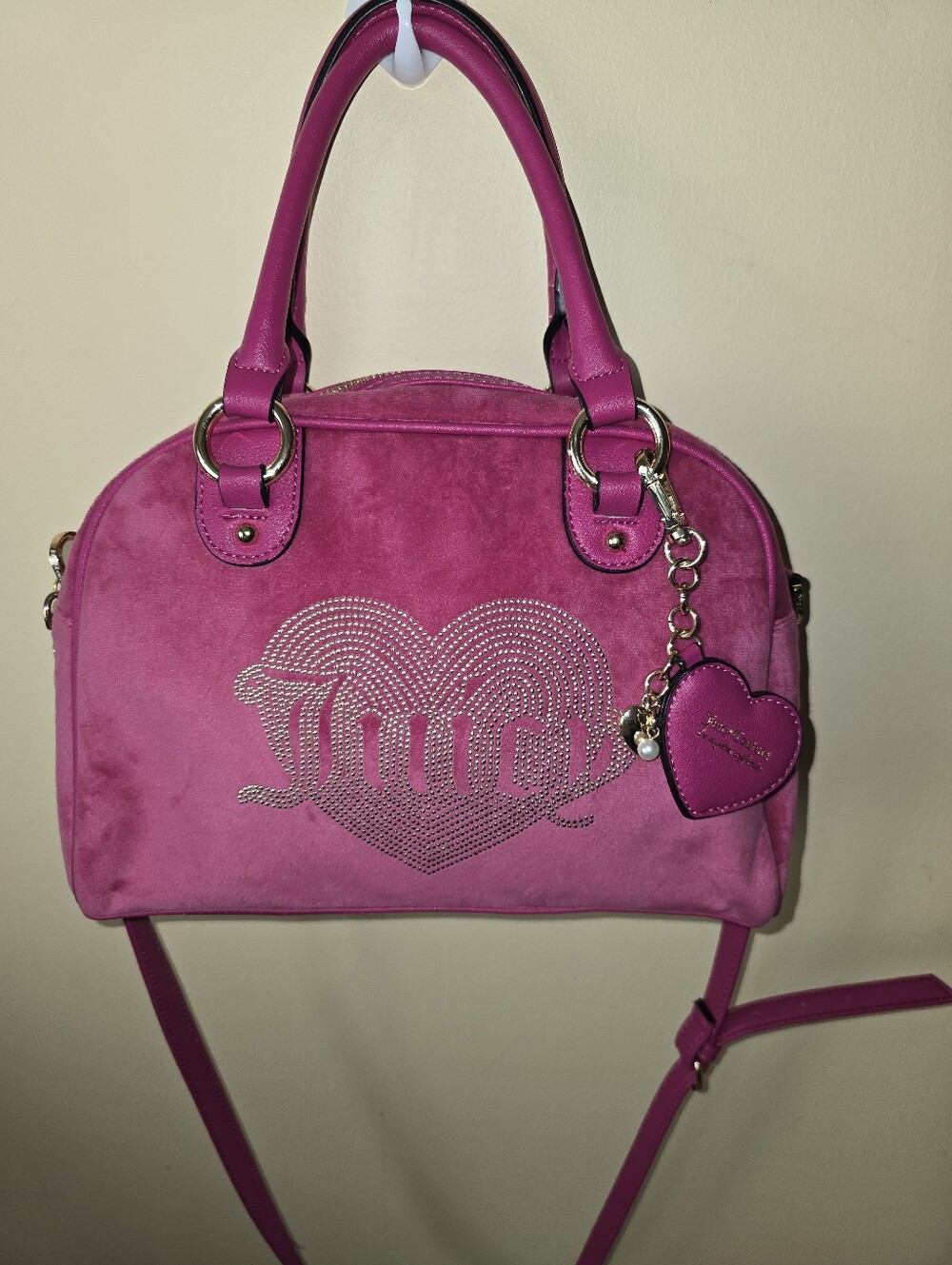 NWOT Juicy Couture Queen Couture Hot Pink Velour Satchel Bag With Dust Bag